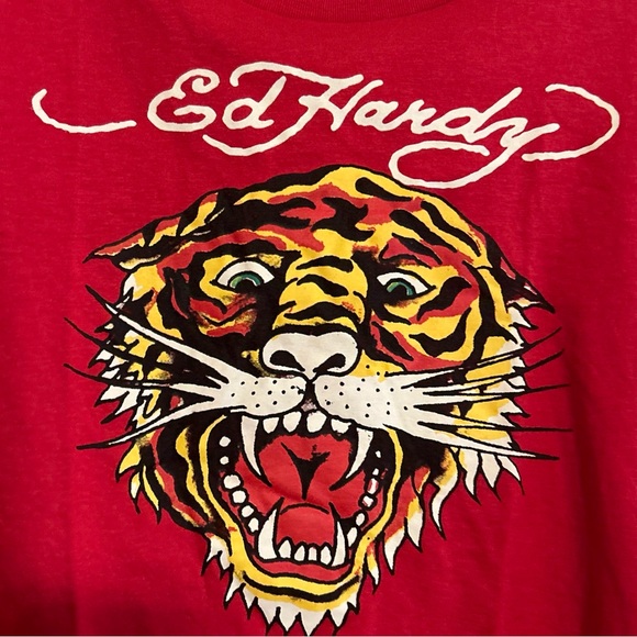 Ed Hardy Red Tiger Signature Logo Front & Back Crop T Tee Shirt NWT choose size - Picture 2 of 15